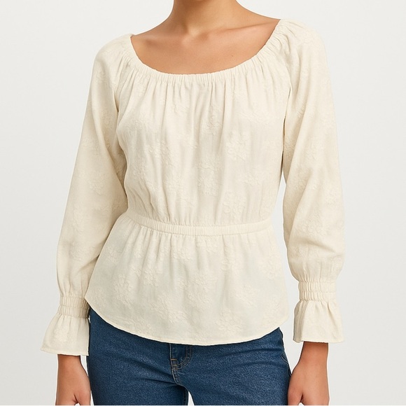 Mes Demoiselles Ivory Floral Embroidered Poplin Top - Picture 1 of 11